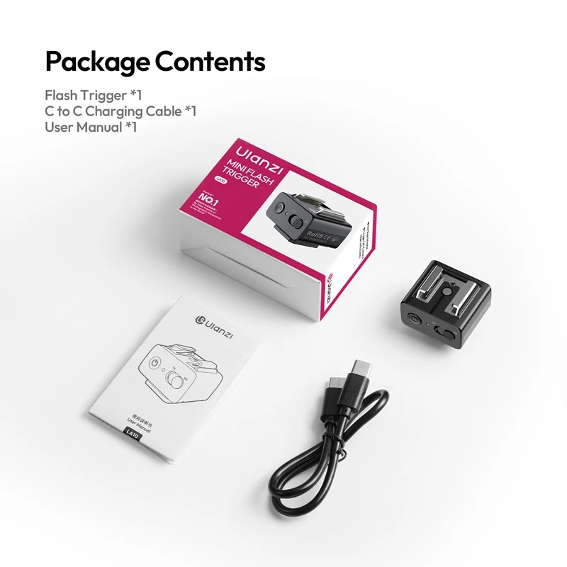 Ulanzi LA10 Mini Flash Trigger met Flitsschoen Mount 8m Draadloos voor Digitale Camera's Flitslichten Studio Fotografie Vlog Shots
