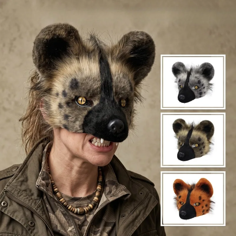 Máscara de Media Cara de Hiena, Accesorios de Disfraz de Cosplay de Animales, Máscaras Peludas de Lobo, Perro y Zorro para Mujeres y Hombres, Disfraz de Halloween, Mascarada, Carnaval