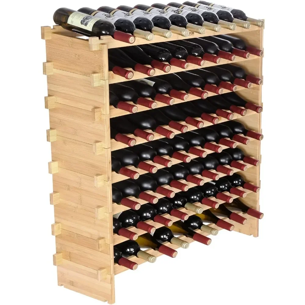 72 Bottle Stackable Modular Wine Rack,8-Tier Solid Bamboo Storage Racks,Holder Display Shelf,Wobble-Free Shelves (Natural Color)