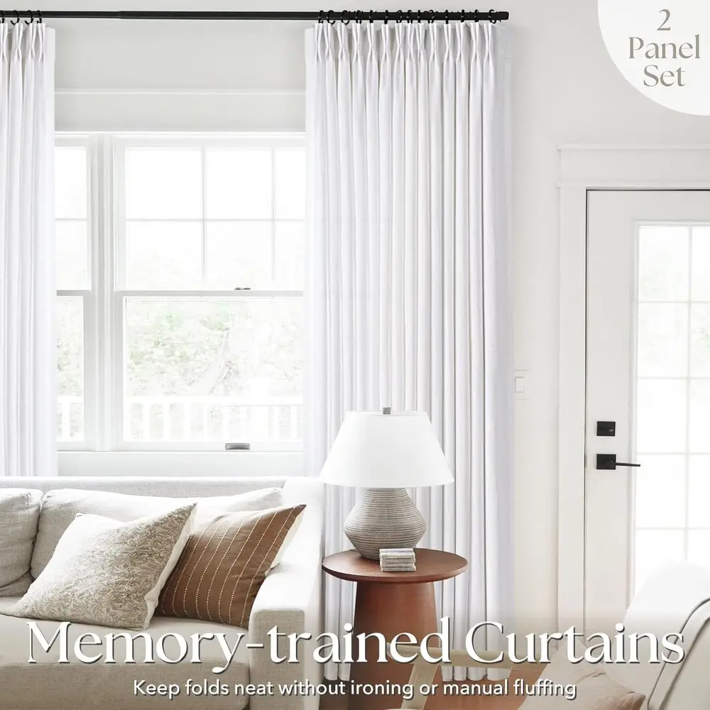 빛을 투과시키는 흰색 린넨 핀치 플리츠 커튼, 72인치 길이, 현대적인 해안풍 침실 장식을 위한 반투명 커튼