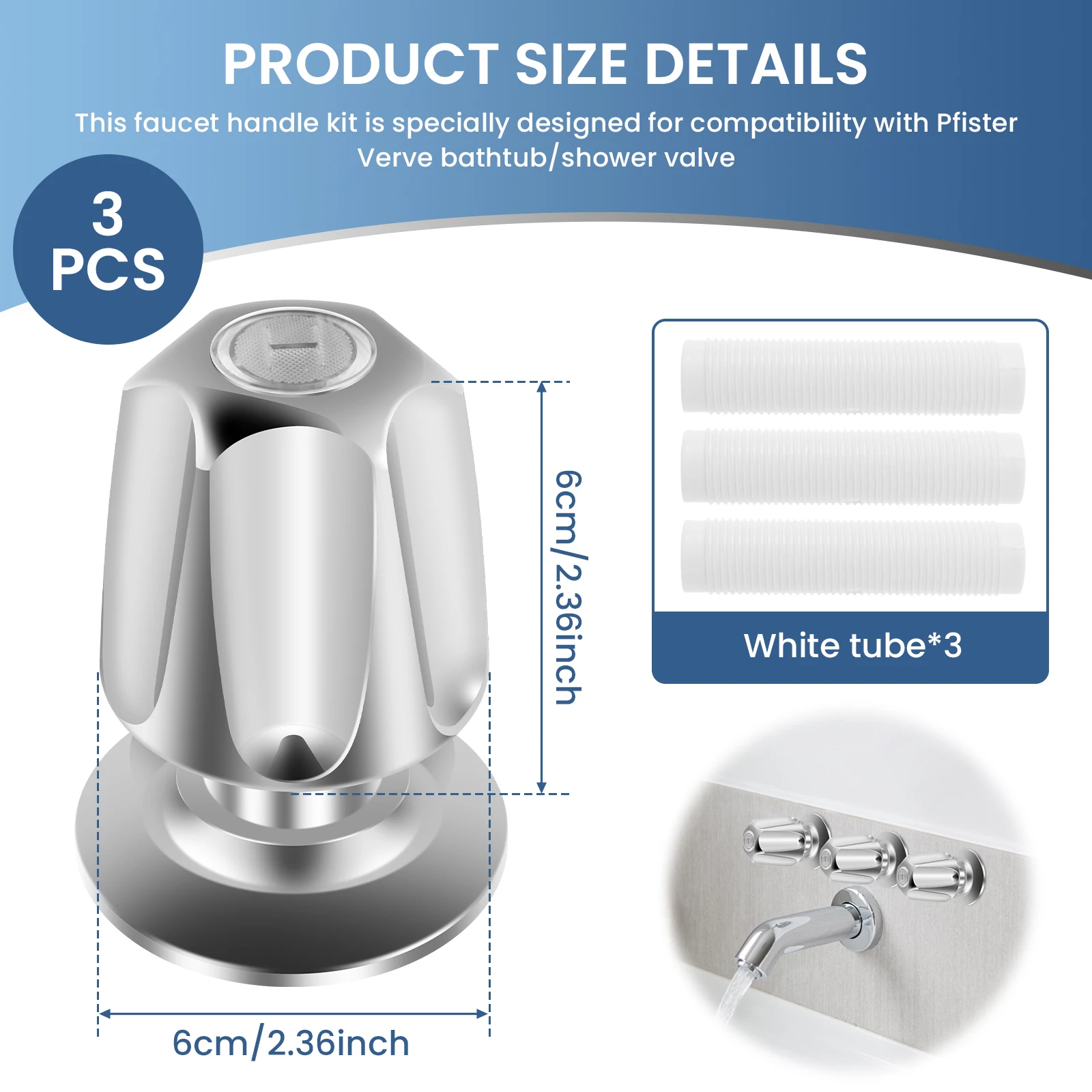 

3Pcs Shower Knob Replacement for Verve Zinc Alloy Shower Faucet Handle Metal Bathtub Shower Faucet Knob with Screws Hot Cold and