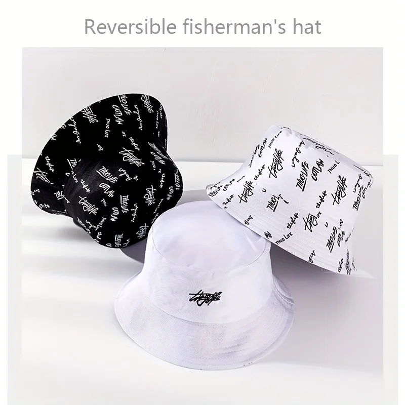 Unisex Letter Embroidery Printing Personality Bucket Hats Fishermen Caps Outdoor Casual Cap Sunscreen Hat