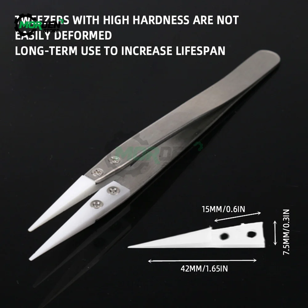 Stainless Steel Ceramic Tweezers Heat Resistant Non Conductive Ceramic Pointed Tip Hand Tools for Industrial Tools