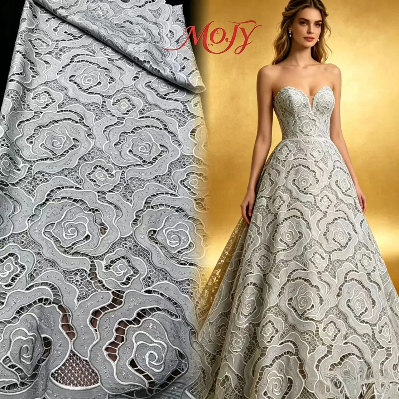 

Nigerian Tulle Lace Fabric for Sewing, Wedding Embroidery Dress, Chiffon Party Sequin, High Quality, Cotton