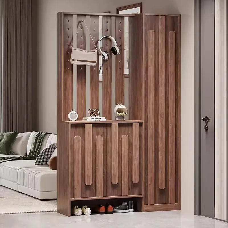 

Chinese pine solid wood shoe cabinet, screen partition integrated with hanger side cabinet, living room locker shoe cabinet,