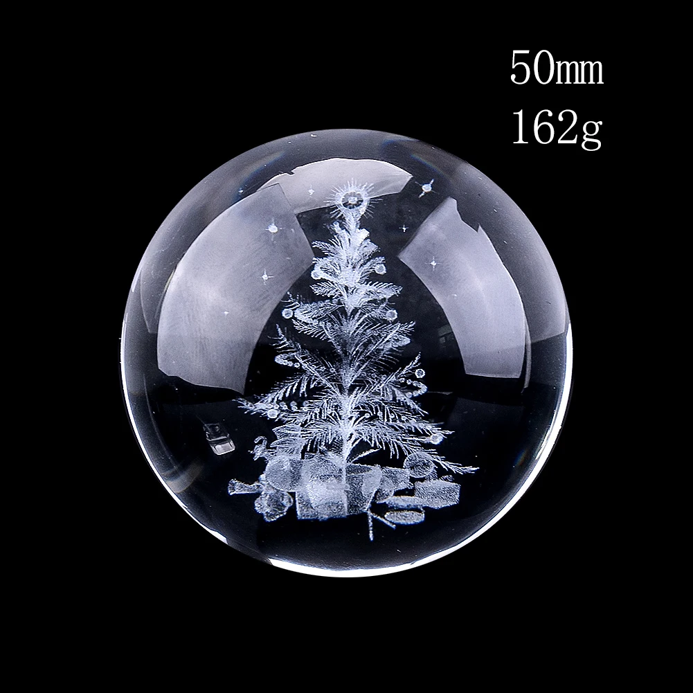 3D Laser Christmas Tree Crystal Ball Glass Paperweight Decorative Ball Art Sphere Globe Display Stand Home Xmas Decoration Props