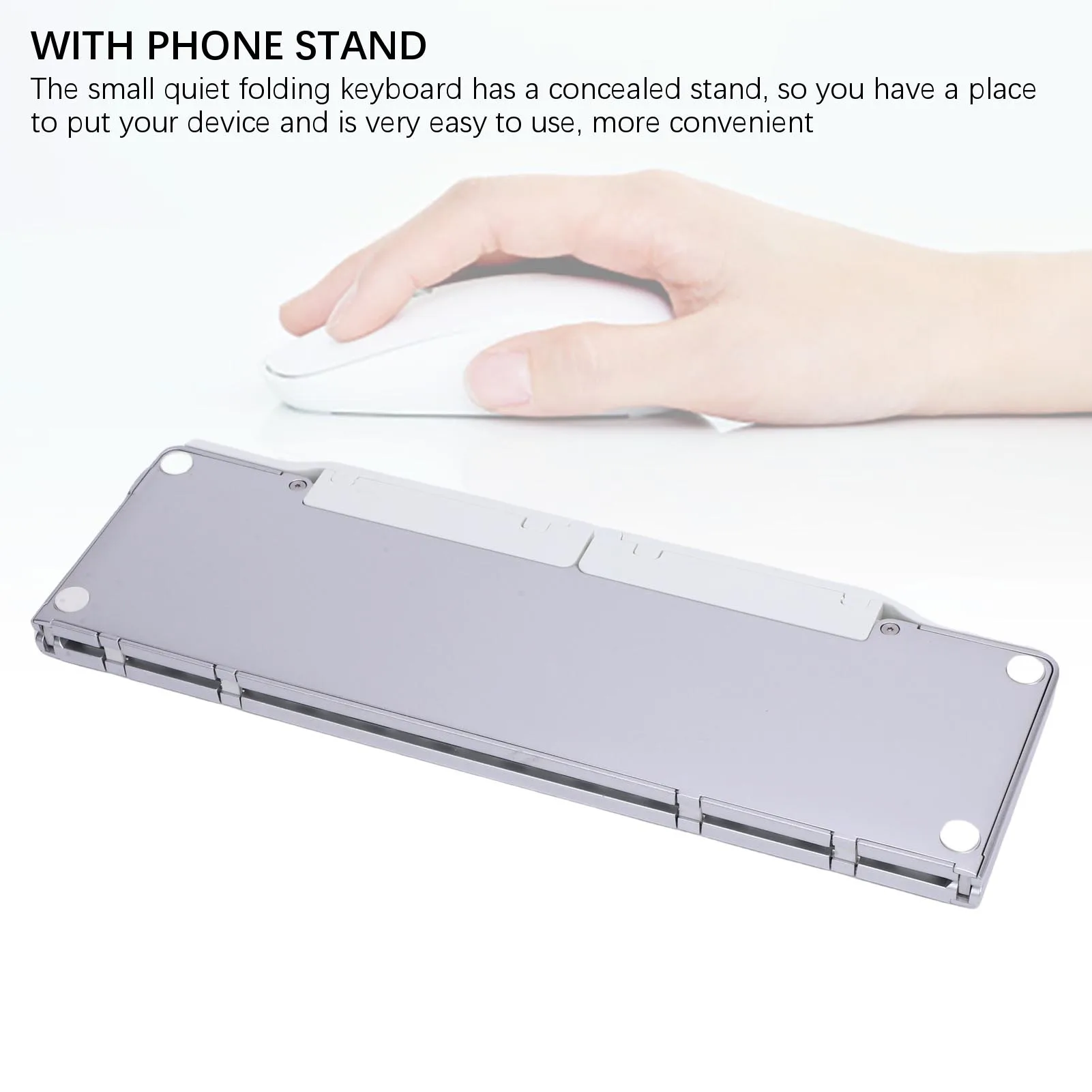 Foldable Bluetooth Keyboard Rechargeable with Phone Stand Small Quiet Folding Portable Lightweight Keyboard for Travel Tablet