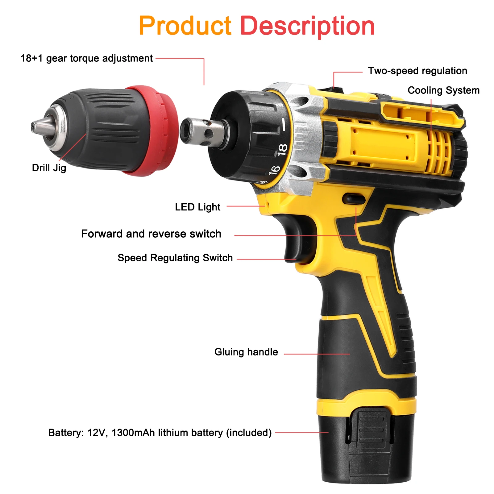 2in1 12V Lithium Drill Electric Screwdriver Multi-function Power Tool Brushed Motor Practical Screw Driver for Home Appliances