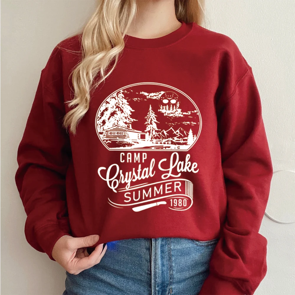 Camp Crystal Lake Retro Crewneck Sweatshirt Horror Movie Shirt Vintage Halloween Top Winter Clothes Women Harajuku Sweatshirt