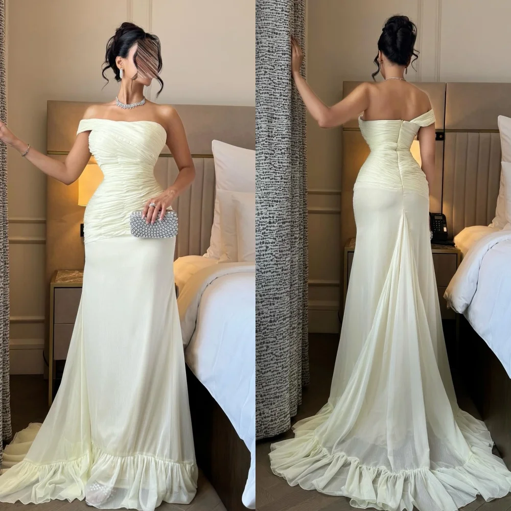 

Customized Fashion Classic Chiffon Pleat Ruched Draped A-line One-shoulder Long Dresses Bespoke Occasion Dresses Exquisite Retro