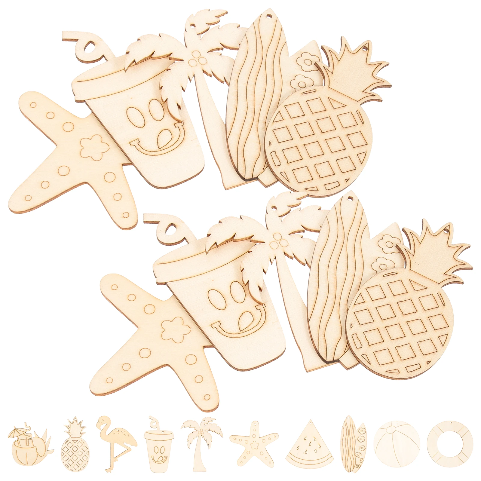 

40Pcs Wood Cutouts Hawaiian Theme Unfinished DIY Decoration Pieces Smooth Surface for Painting Party Home Decor Craft Supplies