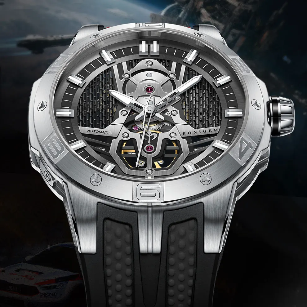 PONIGER Top Brand Automatic Mechanical Men's Watch Casual Fashion Sports Watch Sapphire Glass Stainless Steel Waterproof Clock