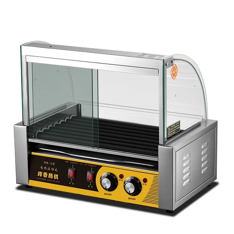 آلة هوت دوج التجارية 7 الأسطوانة آلة طعام الشوارع آلة هوت دوج تفلون آلة السجق الدوارة