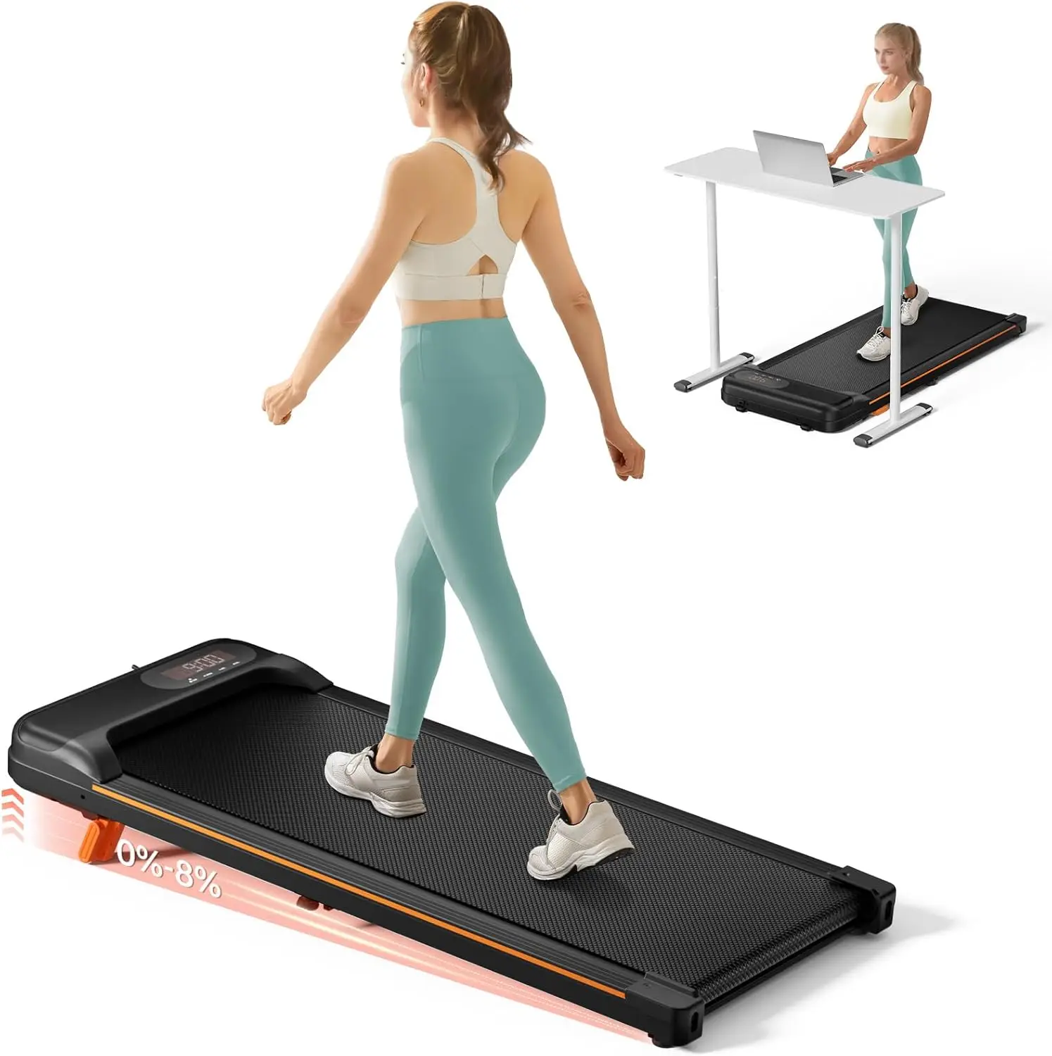 Walking Pad, Under Desk Treadmill with Incline for Home Office 2.5HP Portable Walking Treadmill with 265 Lbs Weight Capacity-NEW