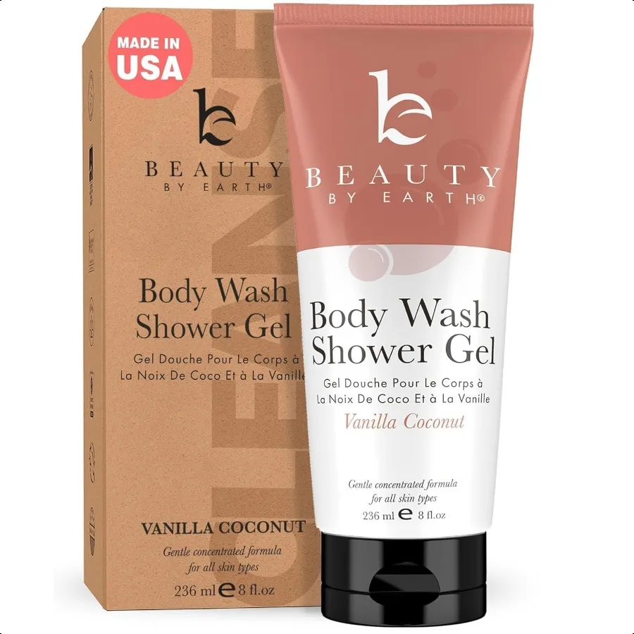 

Vanilla Coconut Shower Gel Body Wash USA Made with Organic Natural Ingredients Moisturizing Cleansing Gel for Women Gentle Non