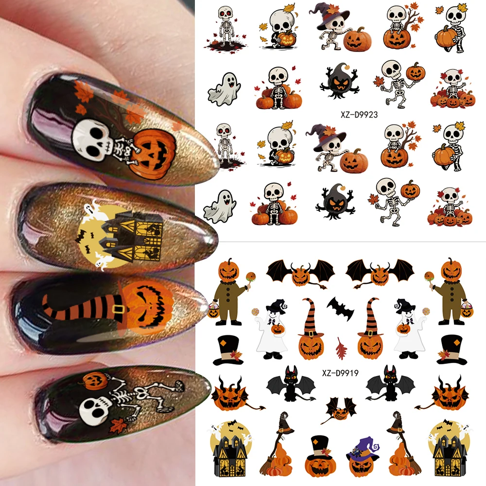 30pcs Cute Little Ghost Witch Nail Stickers set for Halloween Nail Decorations Self-adhesive Stickers Festival Manicure Supplies