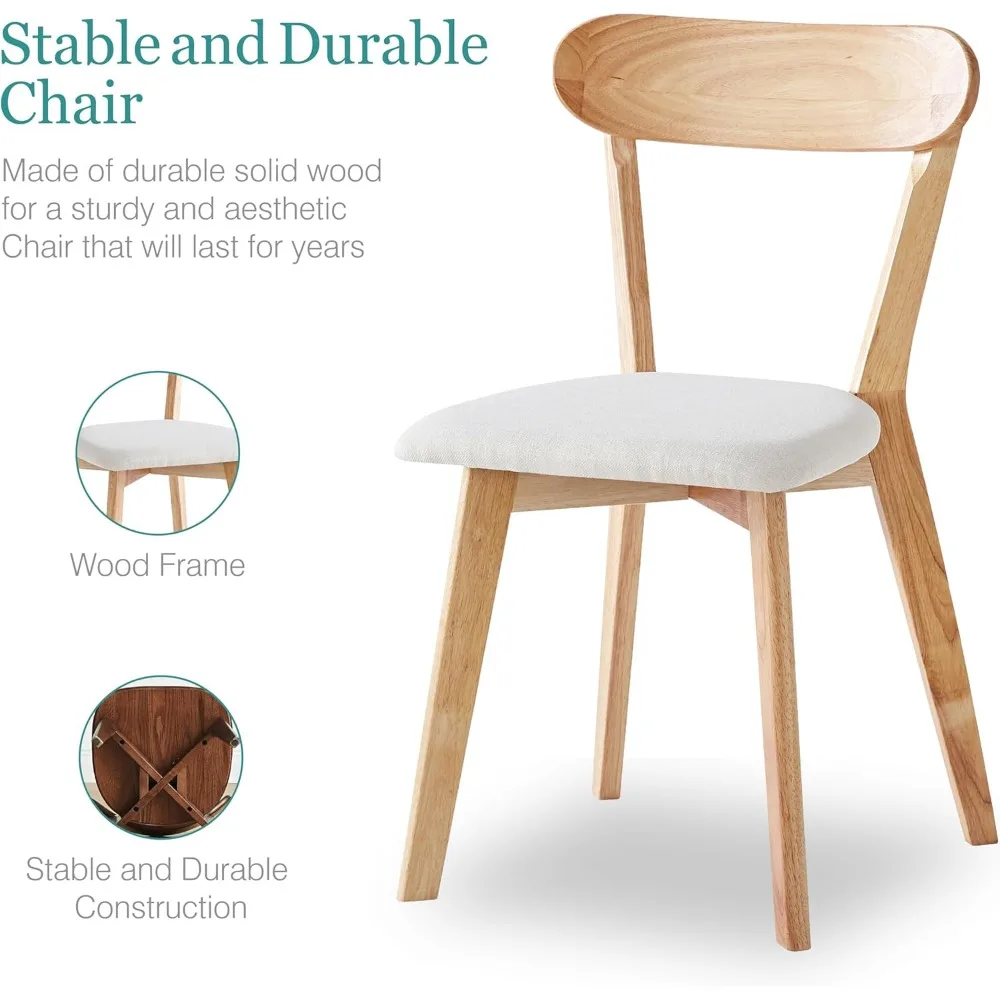 مجموعة من 4 كراسي طعام منجدة حديثة: خشب متين طبيعي، مسند ظهر منحني للمطبخ المنزلي