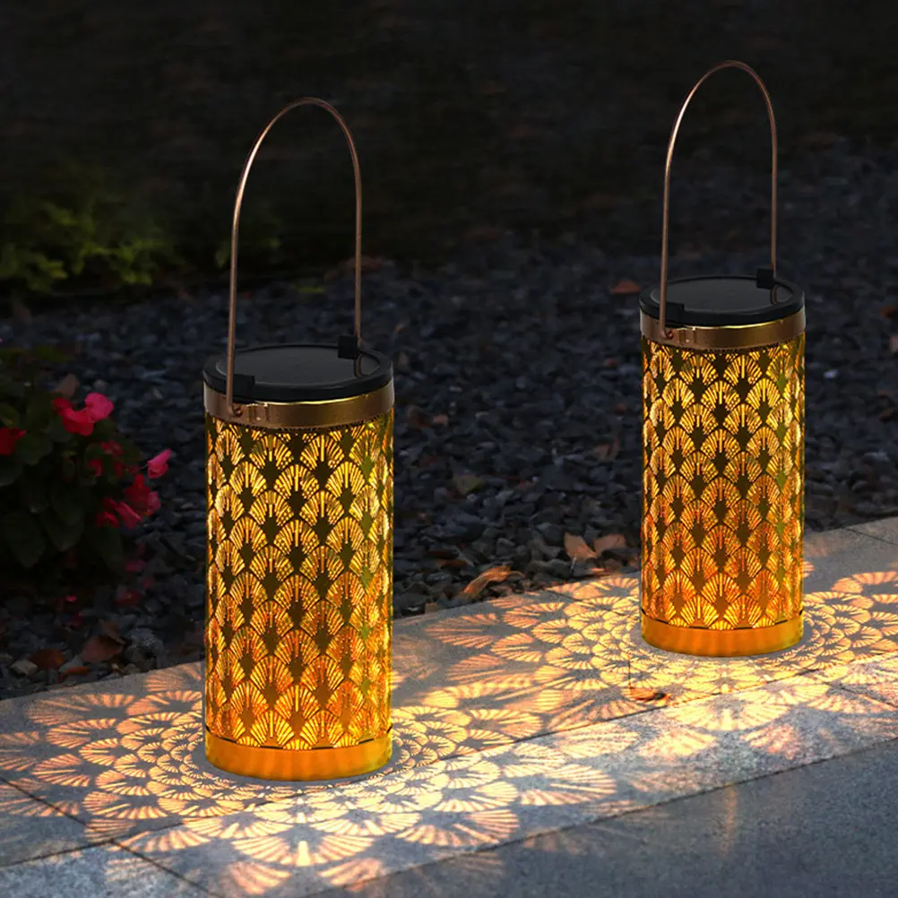 

1Pcs Solar Light Hollow-Out Iron Lantern Decorative Hanging Lamp Warm Outdoor Garden Solar Pendant Light Landscape Yard