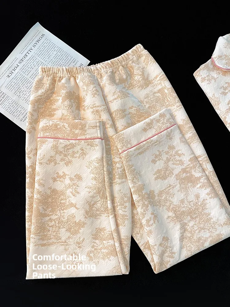 Thiened Air Cotton Spwear Set for Women Home Clothes Long Sve Sweater And Pants Sweet Sle Winter New Arrival