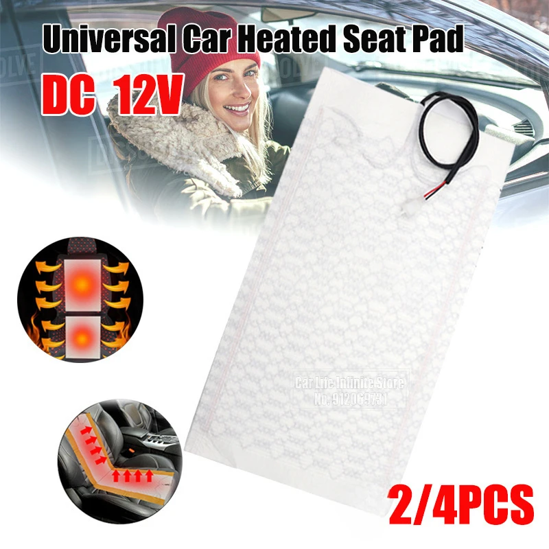 2/4x 12V Heated Seat Car Seats Cover Heat Pad Carbon Fiber Heated Auto Car Seat Heating Pad for Winter Warmer Vehicle Heater Mat