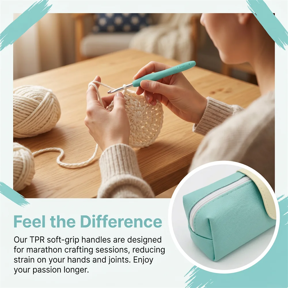 37pcs Crochet Hooks Kits with Storage Bag Soft Handle Crochet Needles Knitting Needles Set DIY Sewing Weaving Tool for Beginners view 3