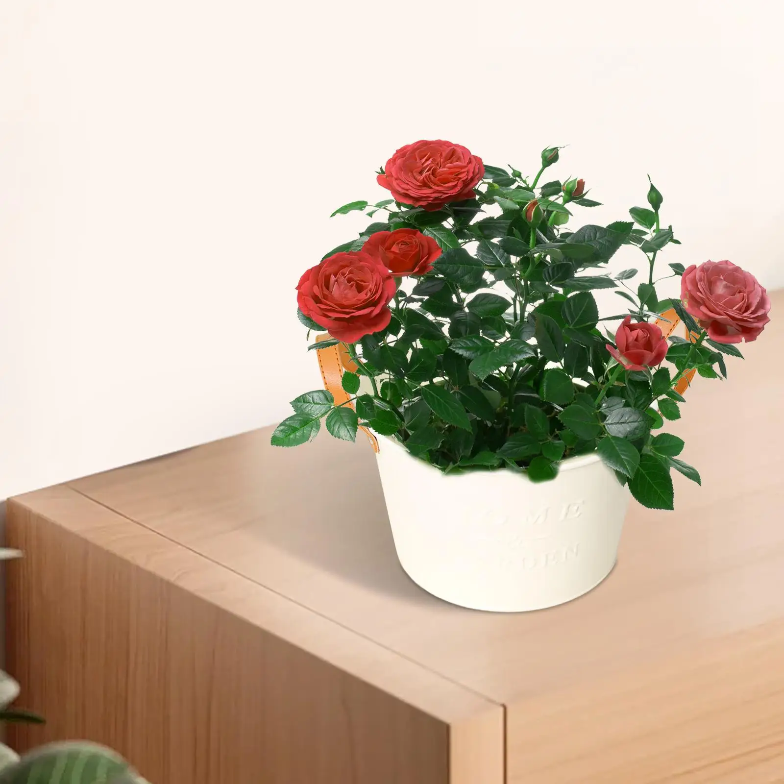 Metal Flower Pot Holder with PU Leather Handle Iron Vase Farmhouse Bucket for Indoor Outdoor Garden Home Balcony Decor