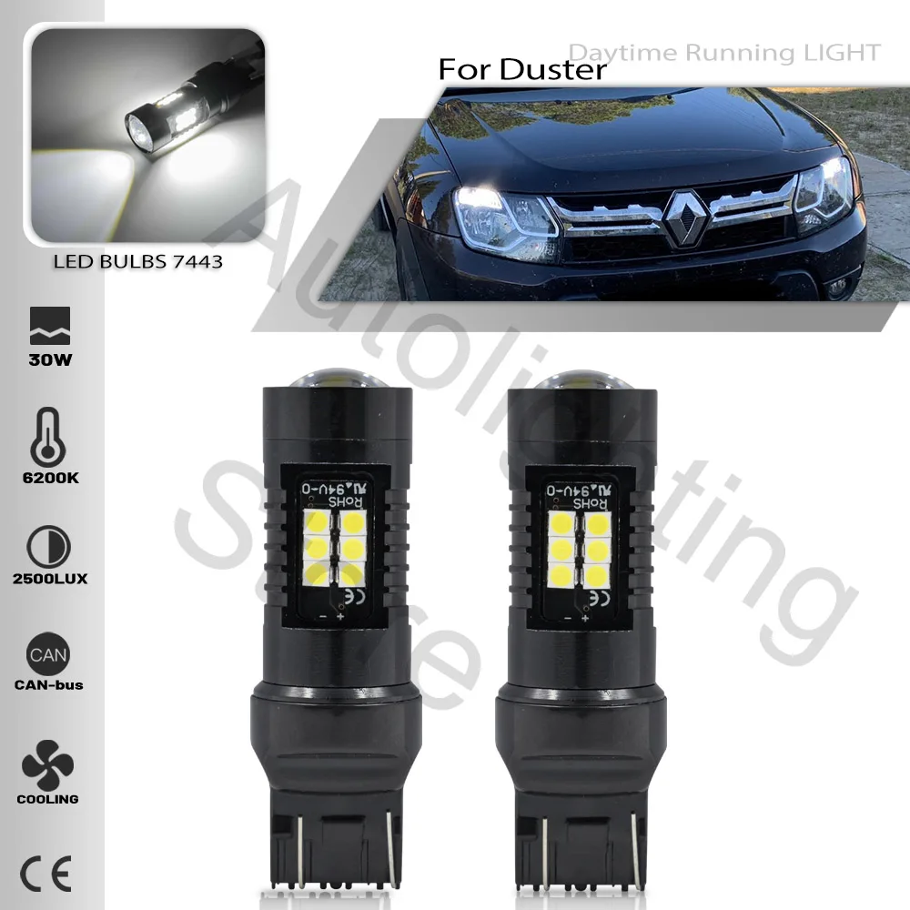 2pcs LED Daytime Running Light DRL Bulb Lamp Canbus W21/5W 7443 T20 For Chevrolet Malibu Trax Dacia Duster Logan 2 Sandero