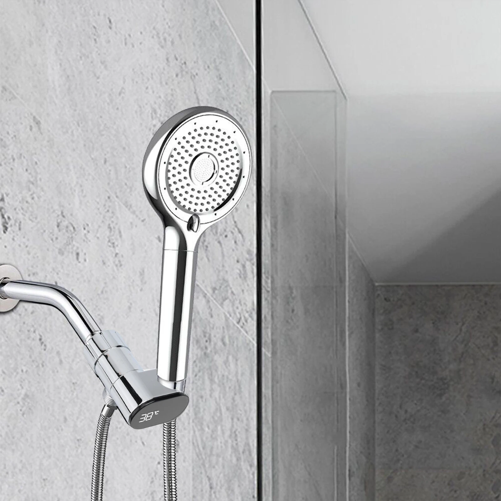 

Digital Display Adapter Shower Head Holder Home Bathroom Temperature Monitor Battery-Free Operation Memory Tracking