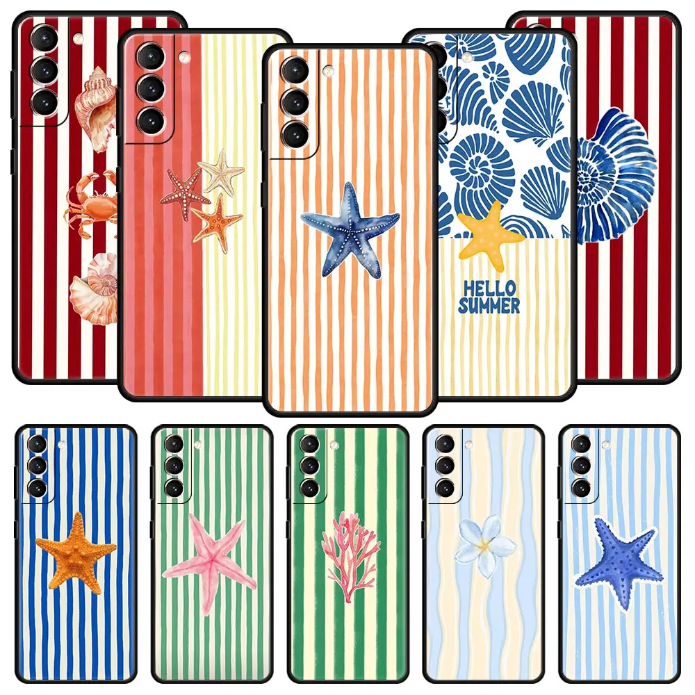 Starfish Coral Colorful Striped Phone Case For Samsung Galaxy S26 S25 FE S24 S23 S22 S21 Ultra S20 5G S10E Plus Protect Cover