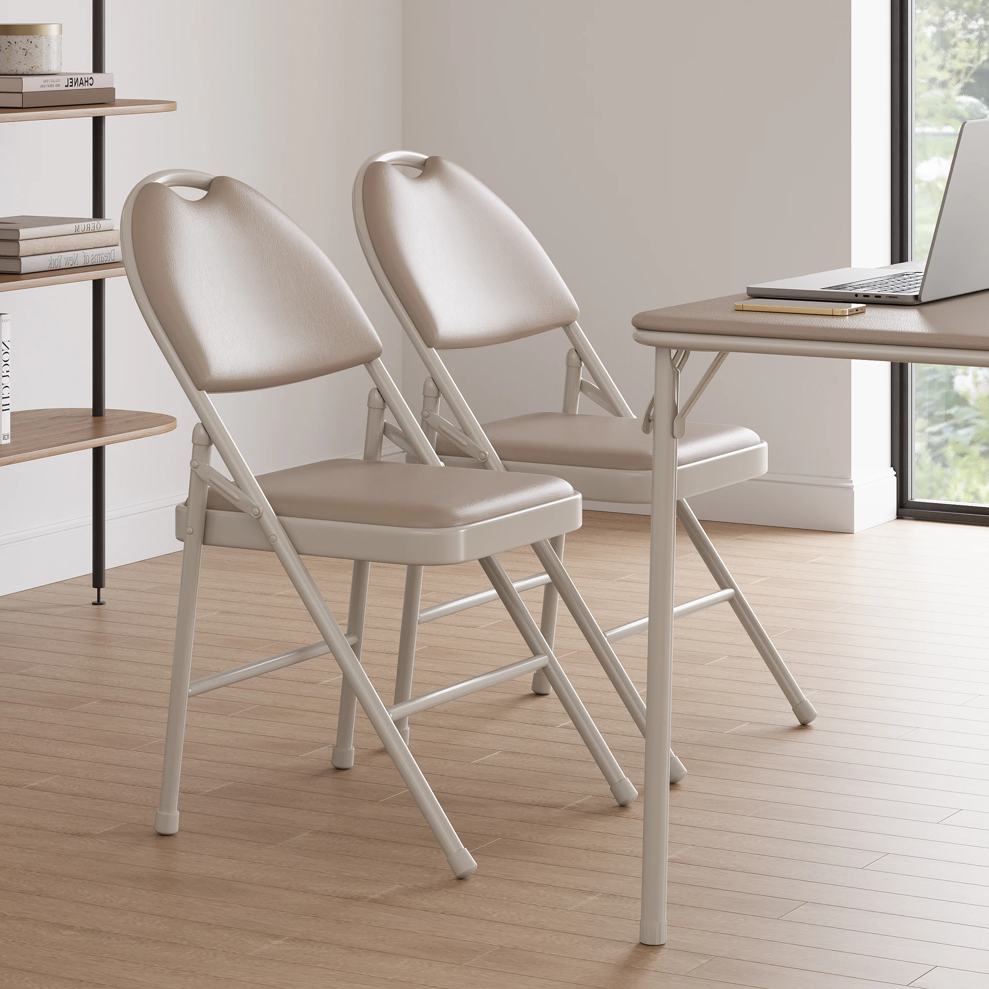 Folding Chairs, Padded Foldable Chair with PU Leather Cushion and Back, Metal Frame Indoor/Outdoor Portable Stackable Commercial Seats for Events Office Wedding Party, 4 Pack, Black