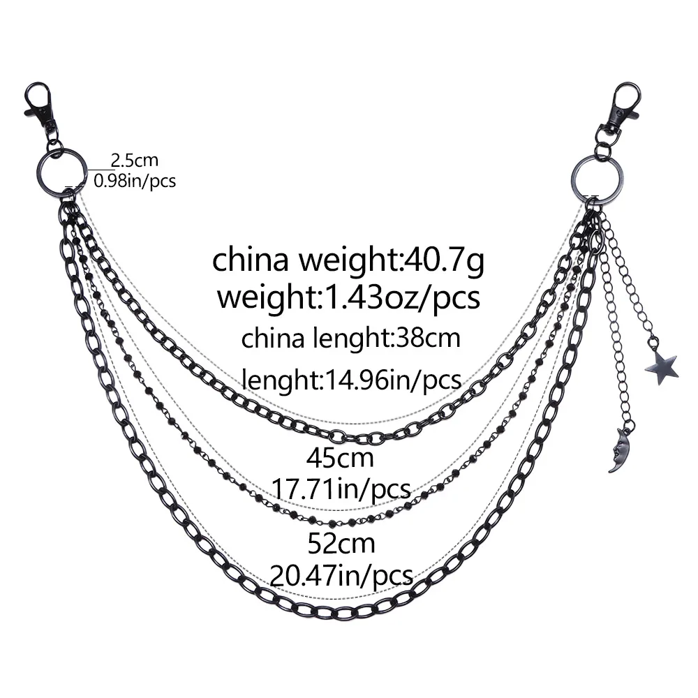 سلسلة شعبية للسراويل - قلادة نجمة وقمر عصرية متعددة الطبقات متعددة الطبقات للسراويل، سلسلة راقية للجينز #3