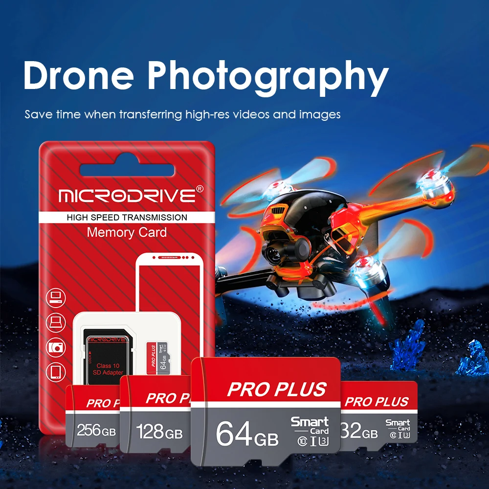 Class 10 U3 Micro TF SD Card 128GB 64GB 32GB 16GB 8G 4GB Memory Card Flash Support Mobile Phones UAV Etc Card Reader