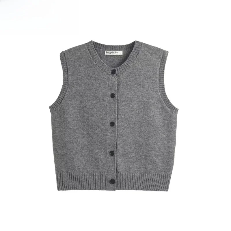 

Модный повседневный свободный женский жилет, осень 2023, новый Sle из полиэфирного волокна, круглый цвет с одной пуговицей