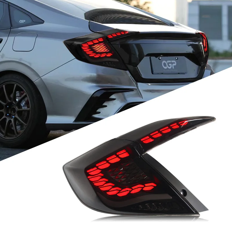 

Подходит для Honda 10-го поколения, задние фонари Civic в сборе, модифицированные светодиодные ходовые огни из чешуи дракона, поворотники с проточной водой