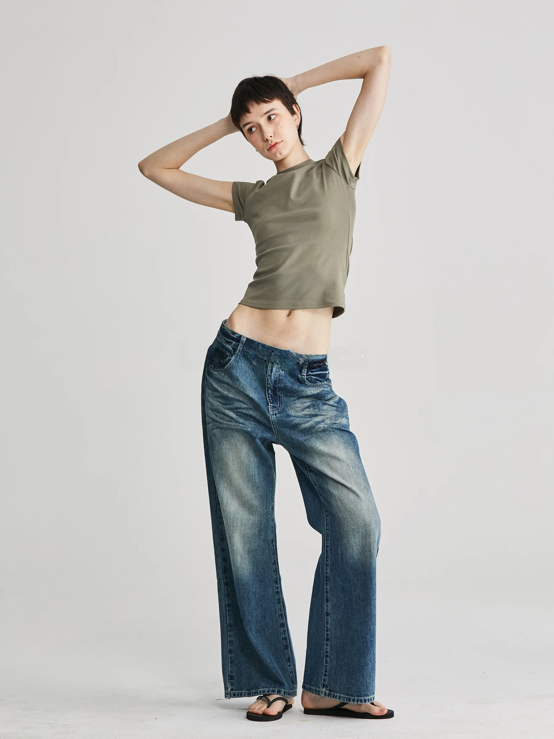 

Джинсовые брюки с завышенной талией, женские прямые джинсы, весна-лето, винтажные синие длинные брюки со складками 3D, с водной талией