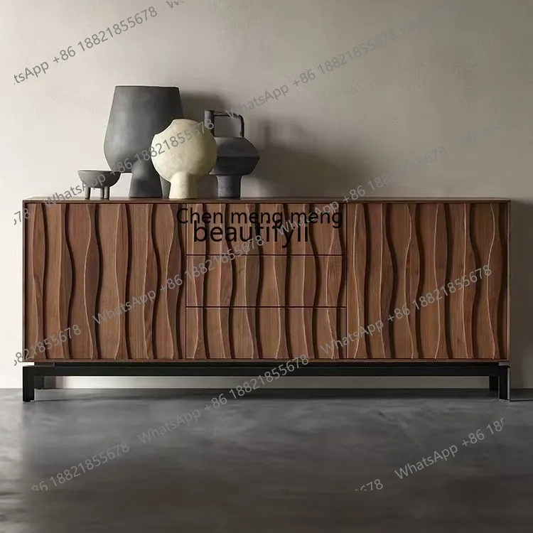 

X Solid wood dining side cabinet, living room wall decoration storage, black walnut, entrance cabinet