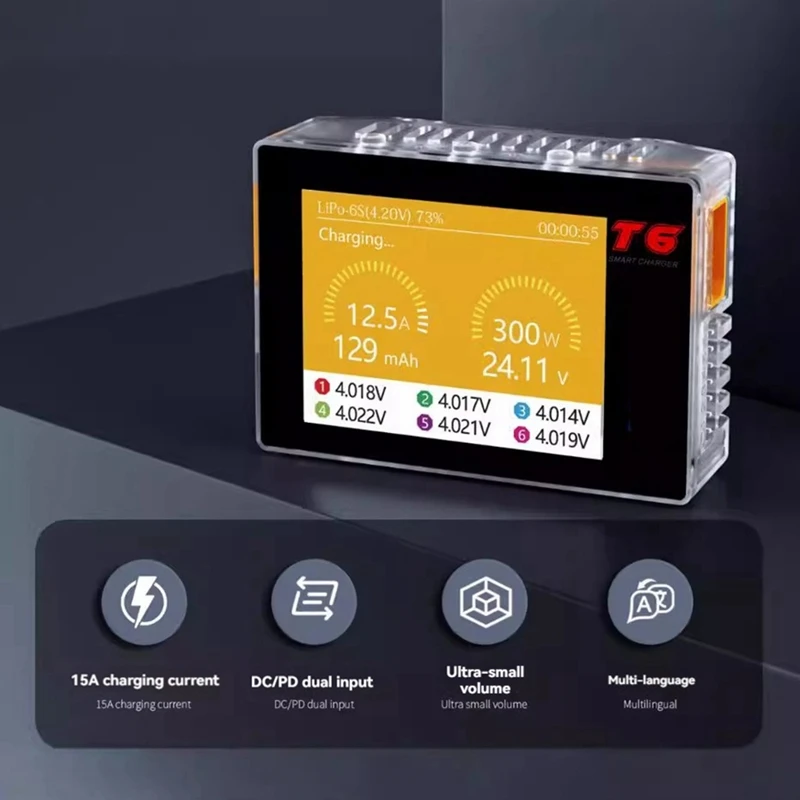 New-300W Intelligent Balance Charger DC/PD Dual Input Charger For 1-6S Lipo Lihv/Lipo/Life/Lilon/Lixx Battery