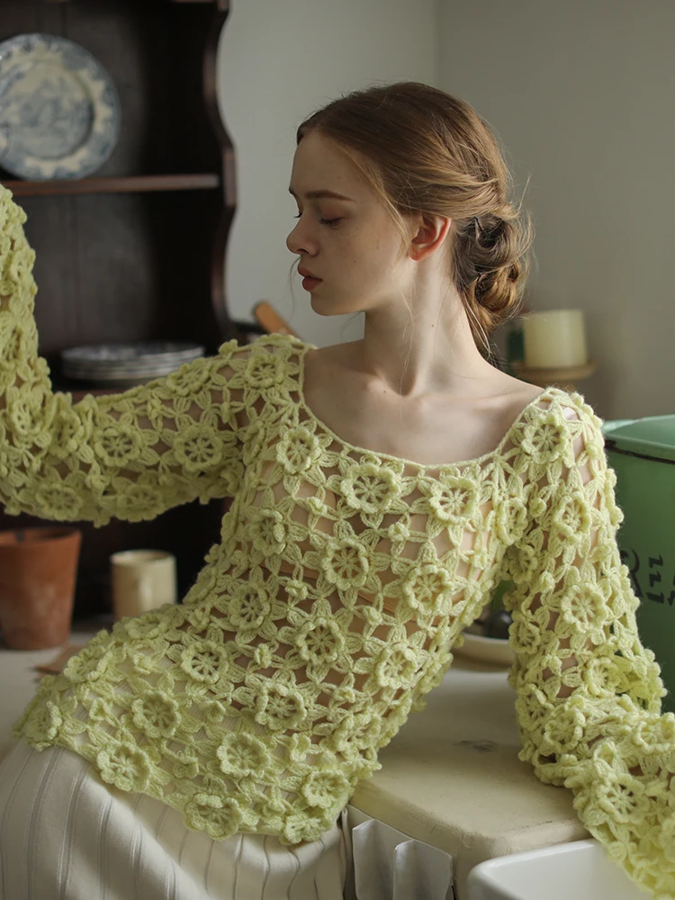 

Шерстяной свитер ручной работы с рисунком лица, тяжелый вес, ажурный дизайн, теплый желтый длинный свек или Sle, верхний трикотаж