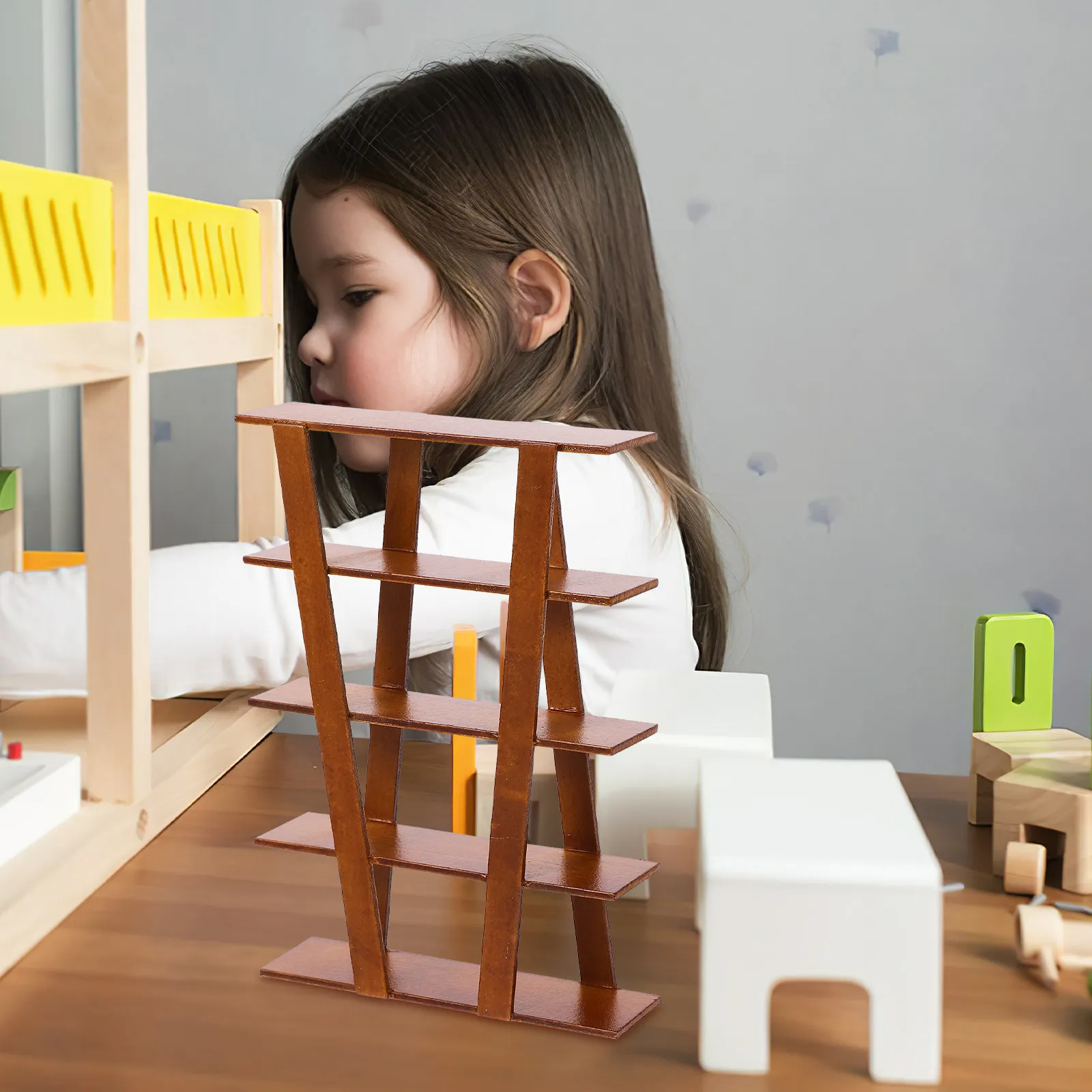 

Wooden Furniture Miniature Elegant Mini Storage Rack Hollow Design Color Miniature Furniture Accessories Dollhouse