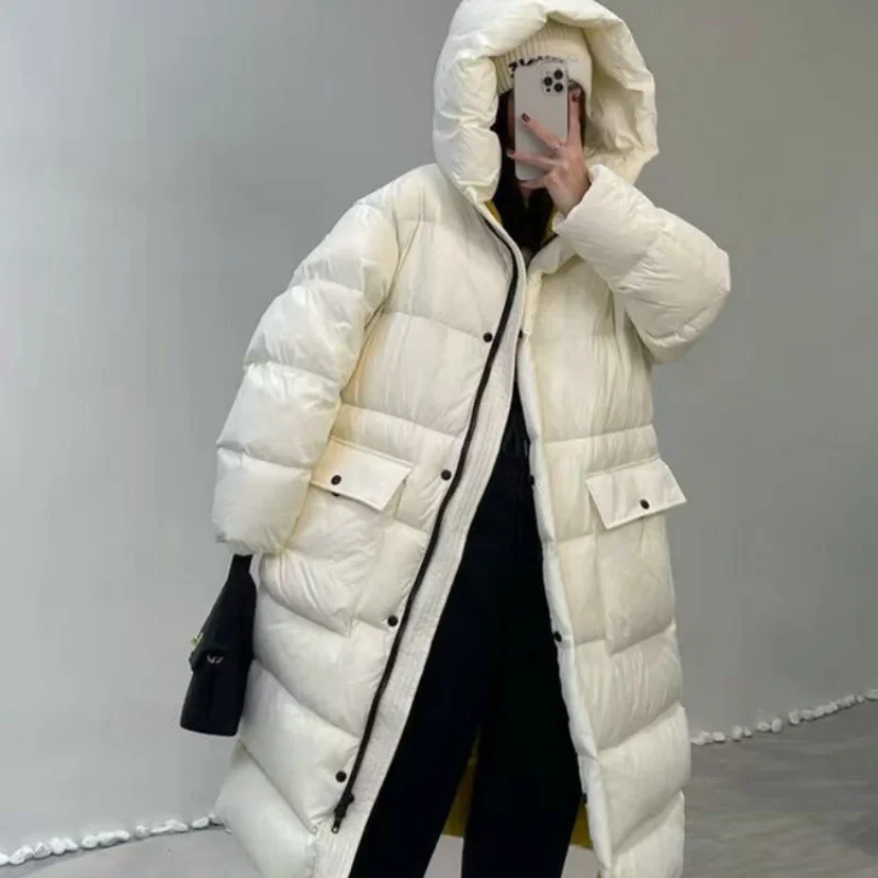 Women\'s Down Jacket 2024 New Winter Coat Female Windproof Thickened Loose Outerwears Fashion Hooded Long Women\'s Clothing