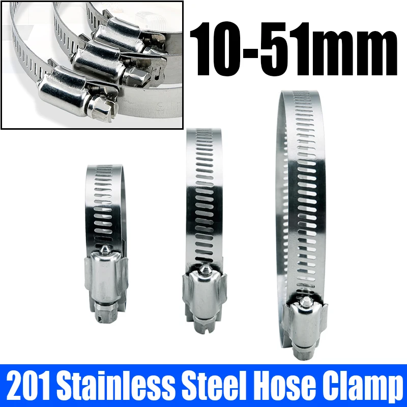 

3PCS 10-51mm Hose Clamp 201 Stainless Steel Pipe Clamp Worm Clamp Hose Clip Adjustable Hose Hoop Pipe Clamp Clip
