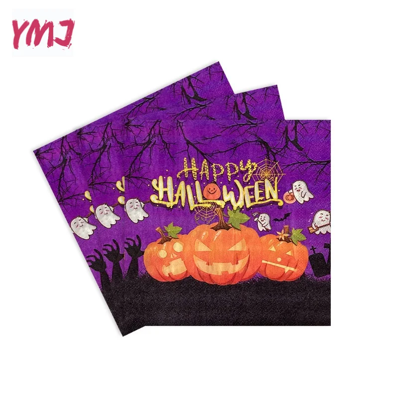 Halloween Ambiance Pumpkinhead Gulag Theme Holiday Decorative Paper Party Napkins Paper Placemats 2-Ply 20pcs/Pac 33*33cm