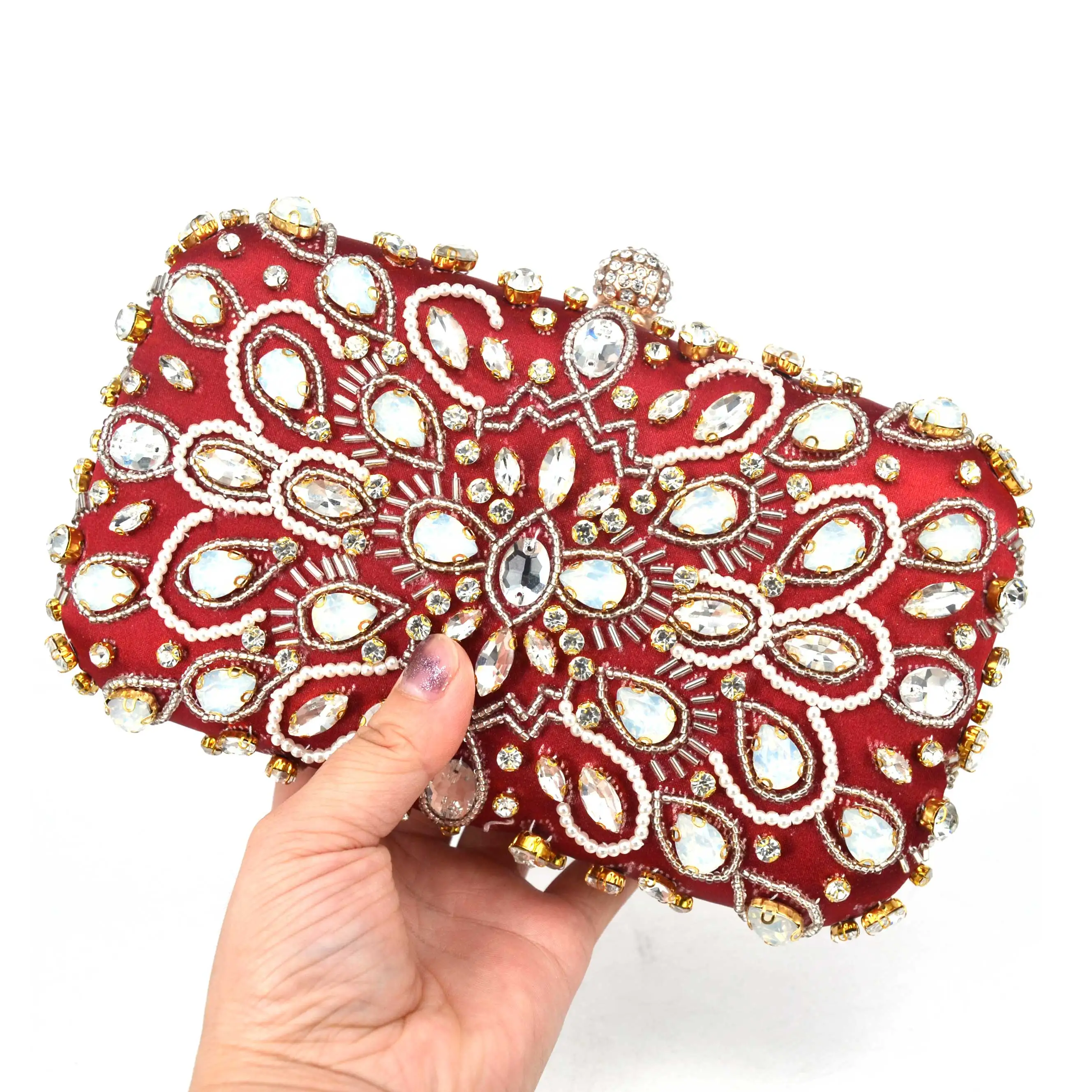 

Wine Beaded Luxury Crystal Evening Bags Day Clutches
