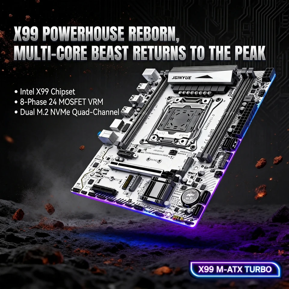 JGINYUE X99 마더보드 LGA 2011-3 지원 제온 E5 V3 V4 CPU 및 DDR4 RAM 메모리 M.2 NVME SATA WIFI X99M 게이밍 D4/ARGB 썸네일 7