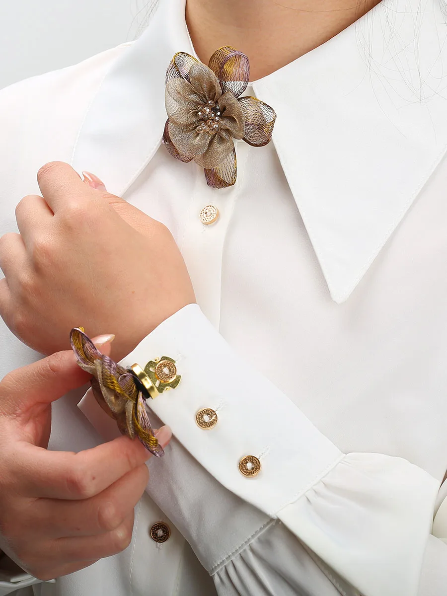 

1pcs Button Covers for Blouses Retro Mesh Flower Sleeve Button DIY Decorative Button No Sewing Cufflinks Copper Cufflink Gift