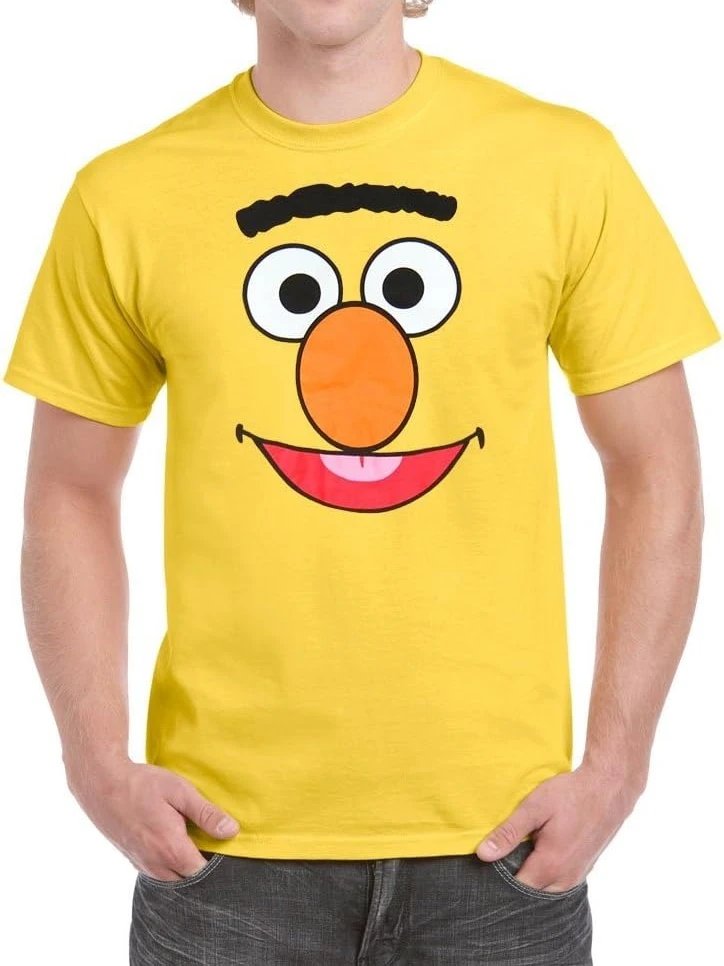 Sesame Street Womens Red T-Shirt Elmo Short Sleeve Bert Face Adult T-Shirt Cartoon Character, Soft Stretchy Fabric