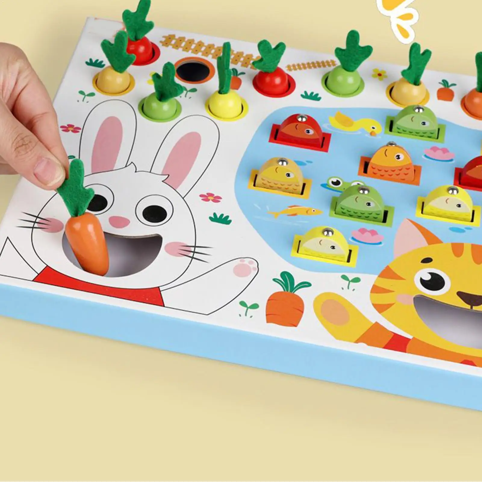 Zabawka do ciągnięcia marchewek Gra w łowienie Ryby Drewniana Magnetyczna Gra w Łowienie Ryb Zabawka do zbierania marchewek Wczesna Edukacyjna Układanka do Sortowania Kolorów Dla