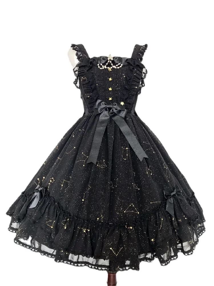 Lolita Gold Plated Constellation Star: Dark Language Small High Waist Normal Waist JSK Retro by Shimotsuki Sakuya