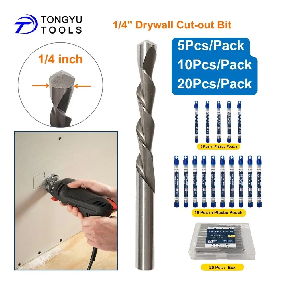 1/4in Drywall Plasterboard Cut-Out Zip Bit Guide Point HSS Downcut Spiral Bit for Rotary Cut-Out Tools Window Door Opening