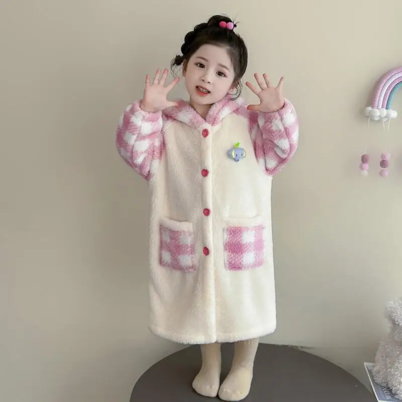

Зимняя одежда для девочек от 7 до 12 лет, фланелевые флисовые пижамы с капюшоном, домашняя одежда, удобный клетчатый халат, детская одежда, модная одежда